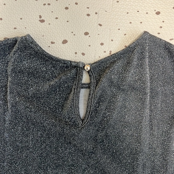 💘 CES FEMME - CHARCOAL GRAY SHIMMER SPARKLE RUFFLE SLEEVE MATERNITY DRESS - Picture 6 of 9